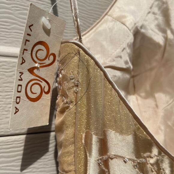 Sue Wong Nocturne Silk Beaded Halter Dress Gold Sz 8 Fringe Flapper Gatsby 30s - Picture 16 of 16